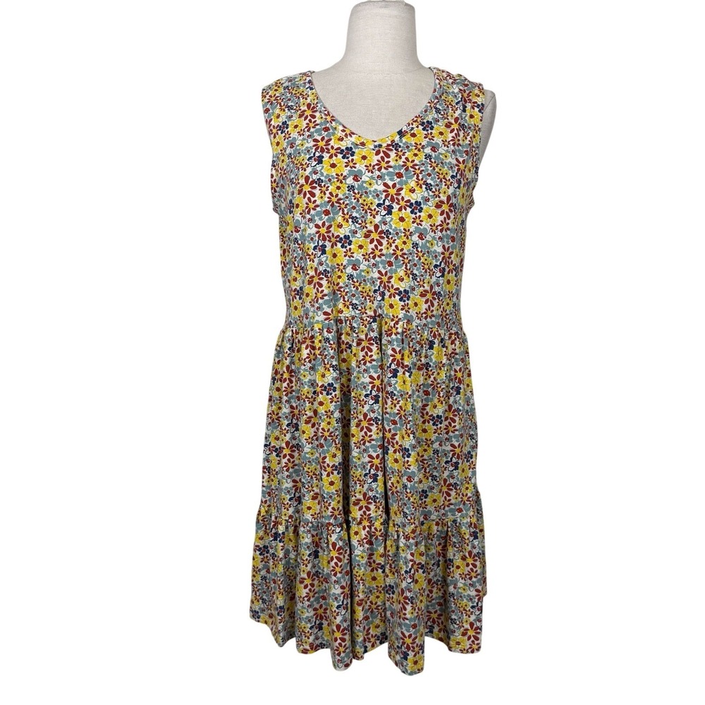 Toad & Co Marley Tiered Sleeveless Dress Sz M Yellow Floral Organic Cotton Boho